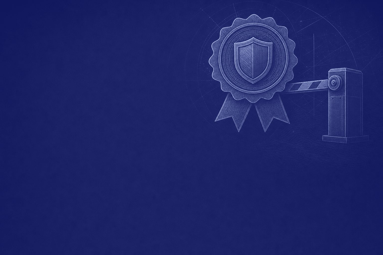 Engraved certificate seal and gate in ultramarine, standing for import eligibility